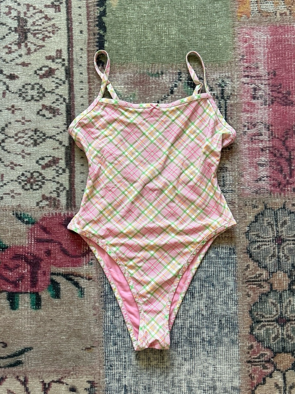 PINK Victoria's Secret Pink and Green Plaid One-Piece Swimsuit